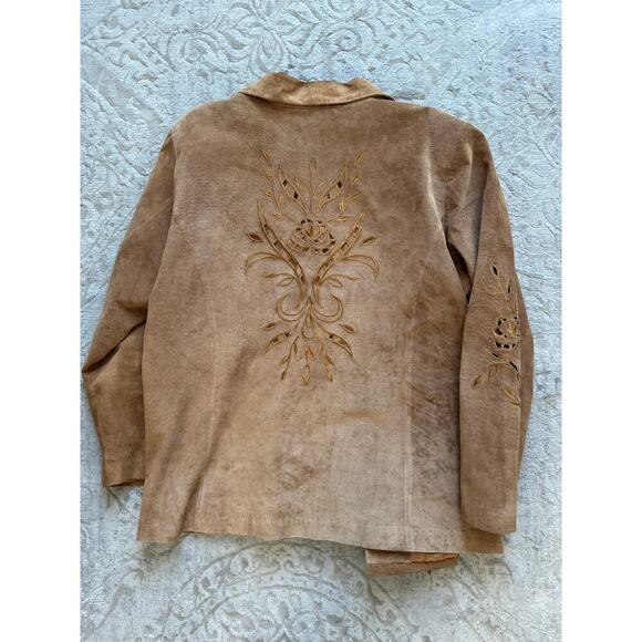 Vintage Suede Jacket Tan Brown Floral Cutout Western Boho Blazer Women’s L - Picture 6 of 10
